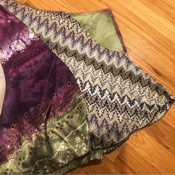 XOXO Collection Y2K Satin Patchwork Asymmetrical Mini Skirt - Picture 14 of 16